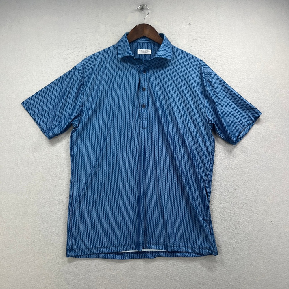 Collars & Co Polo Mens Medium Blue Featherweight Dress Collar Geometric Preppy